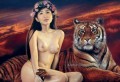 Tiger unter Sternenhimmel Chinesisches Mädchen Nackt